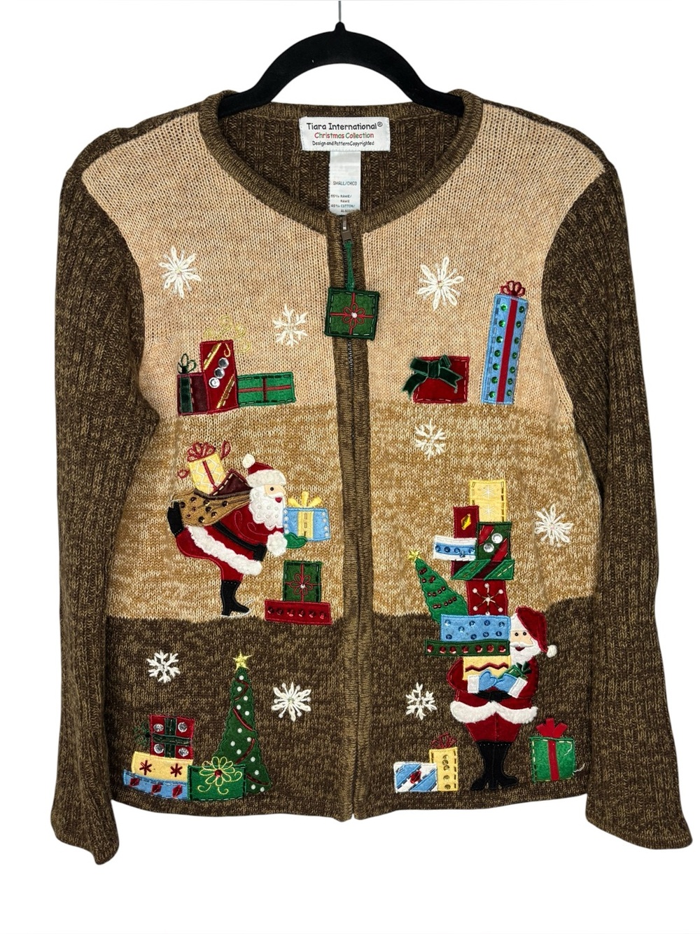 VTG Tiara International Christmas Embellished Zip Up Sweater Cardigan Ugly Party